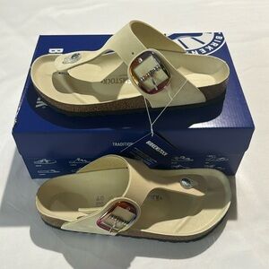NWB Birkenstock Gizeh Big Buckle Ecru Regular Leather US 9 - 40